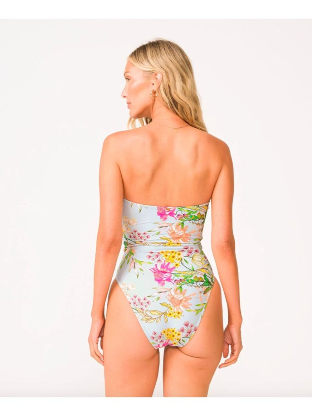 PQ Swim Floret Strapless Ring One Piece Blue Pink Womens Size Large - Picture 4 of 9